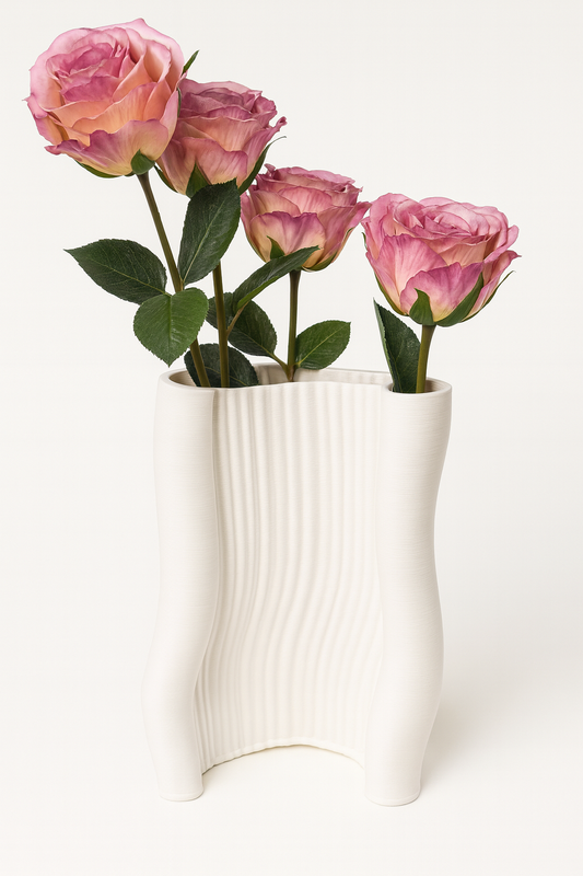 Vase design blanc ondulé – Ouverture flocon – Décoration moderne et minimaliste