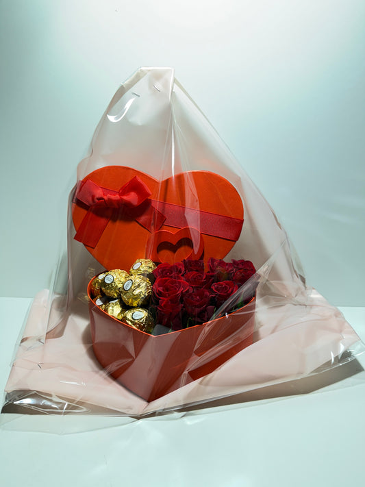 Box Cœur "Amour Gourmand" – Roses Rouges & Ferrero Rocher