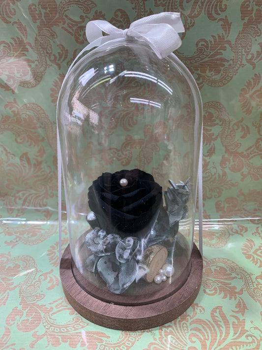 Rose Éternelle "Éclipse Noire" sous Cloche