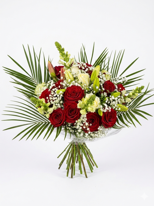 Bouquet de Fleurs "Éclat de Passion" : Roses Rouges et Lys Blancs