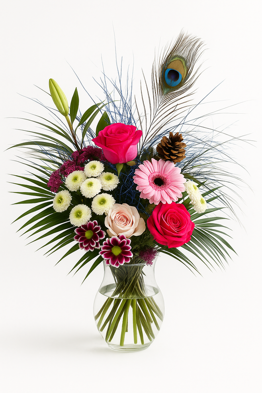Bouquet Romance Éclatante – Roses et Fleurs Exotiques