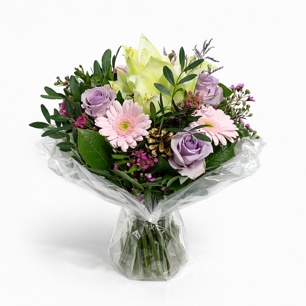 Bouquet Élégance Pastel – Fleurs fraîches & feuillages raffinés