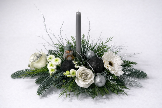 Centre de table hivernal argent & blanc