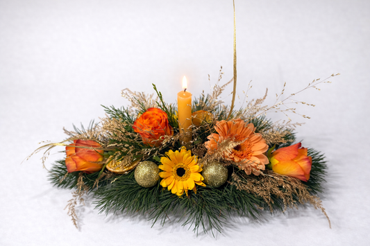 Centre de table aux tons orangés & dorés