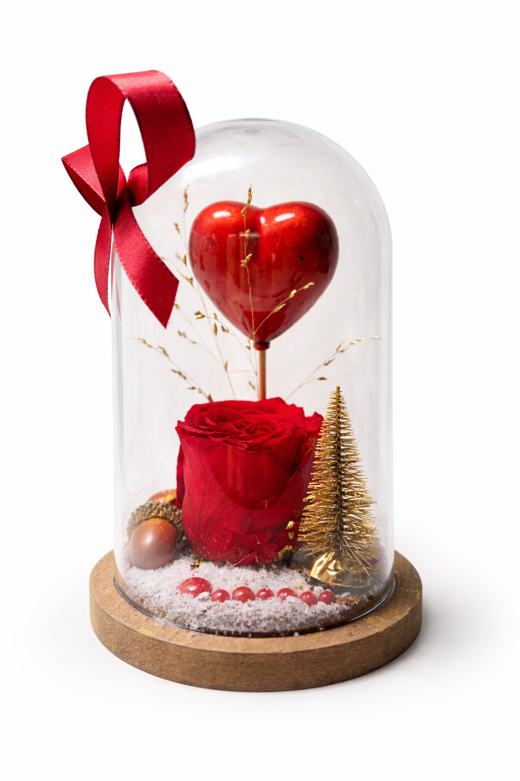 Rose éternelle rouge sous cloche en verre – Création romantique intemporelle