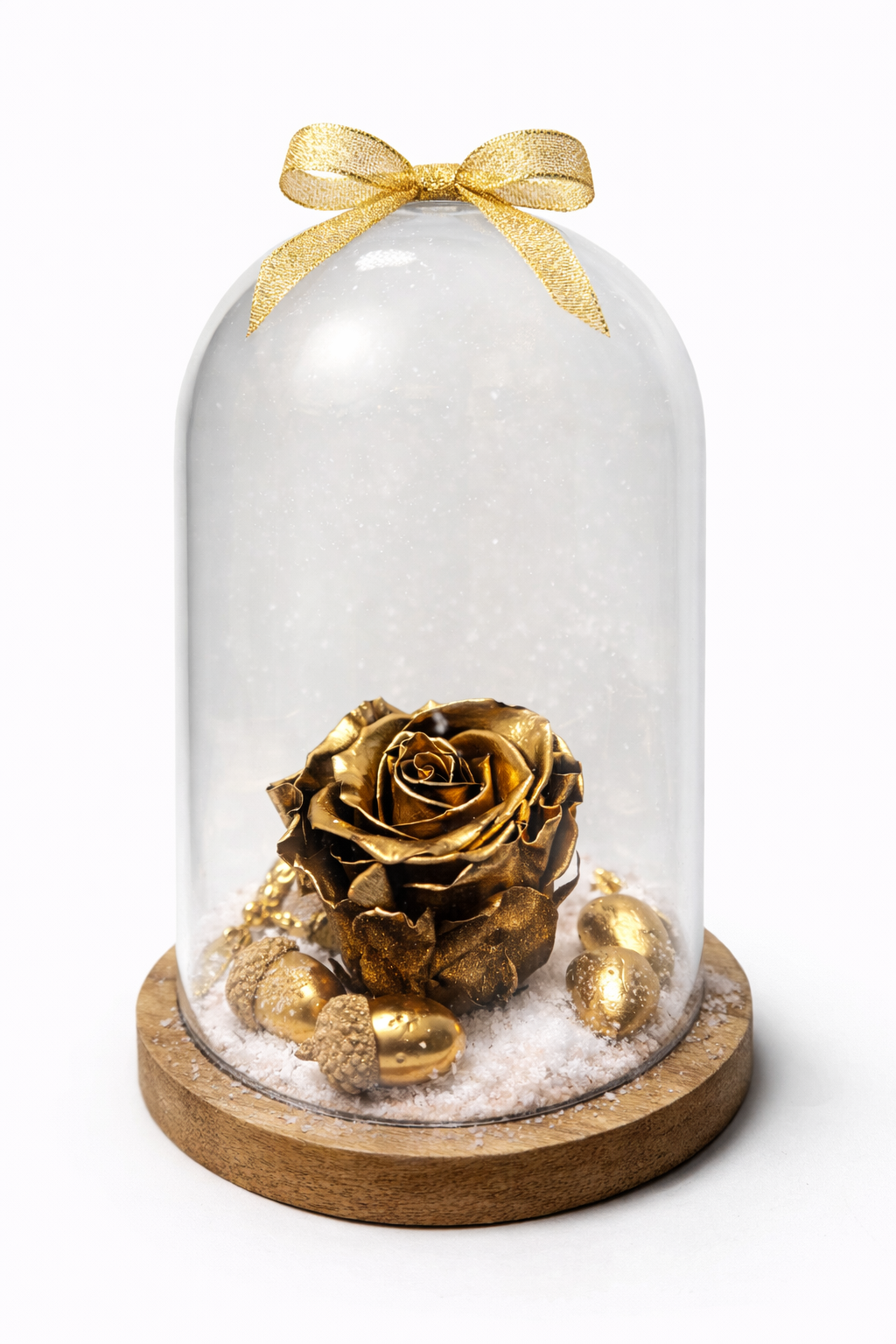 Rose éternelle dorée sous cloche en verre – Création précieuse et intemporelle