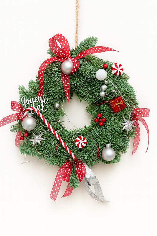 Couronne de Noël traditionnelle rouge & argent