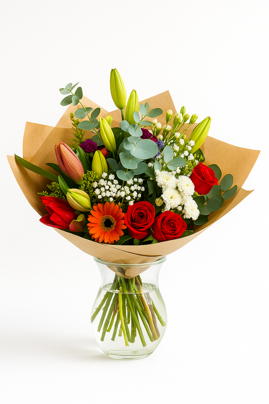 Bouquet Harmonie Naturelle avec lys, roses et germinis