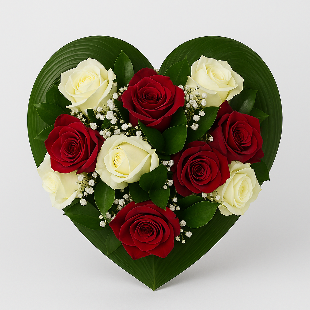 Cœur de roses rouges et blanches