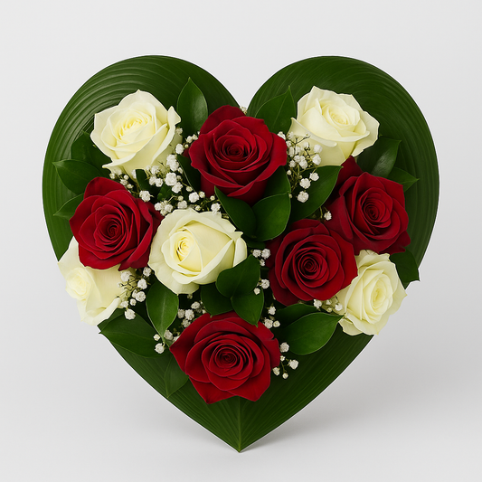 Cœur de roses rouges et blanches
