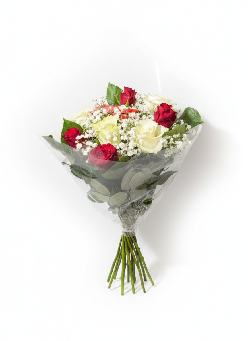 Bouquet Éclat de Passion avec roses rouges et gypsophile