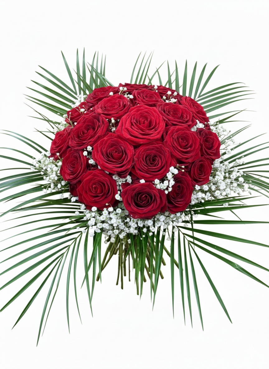 Bouquet "Passion Éternelle" (Roses Rouges & Gypsophile)