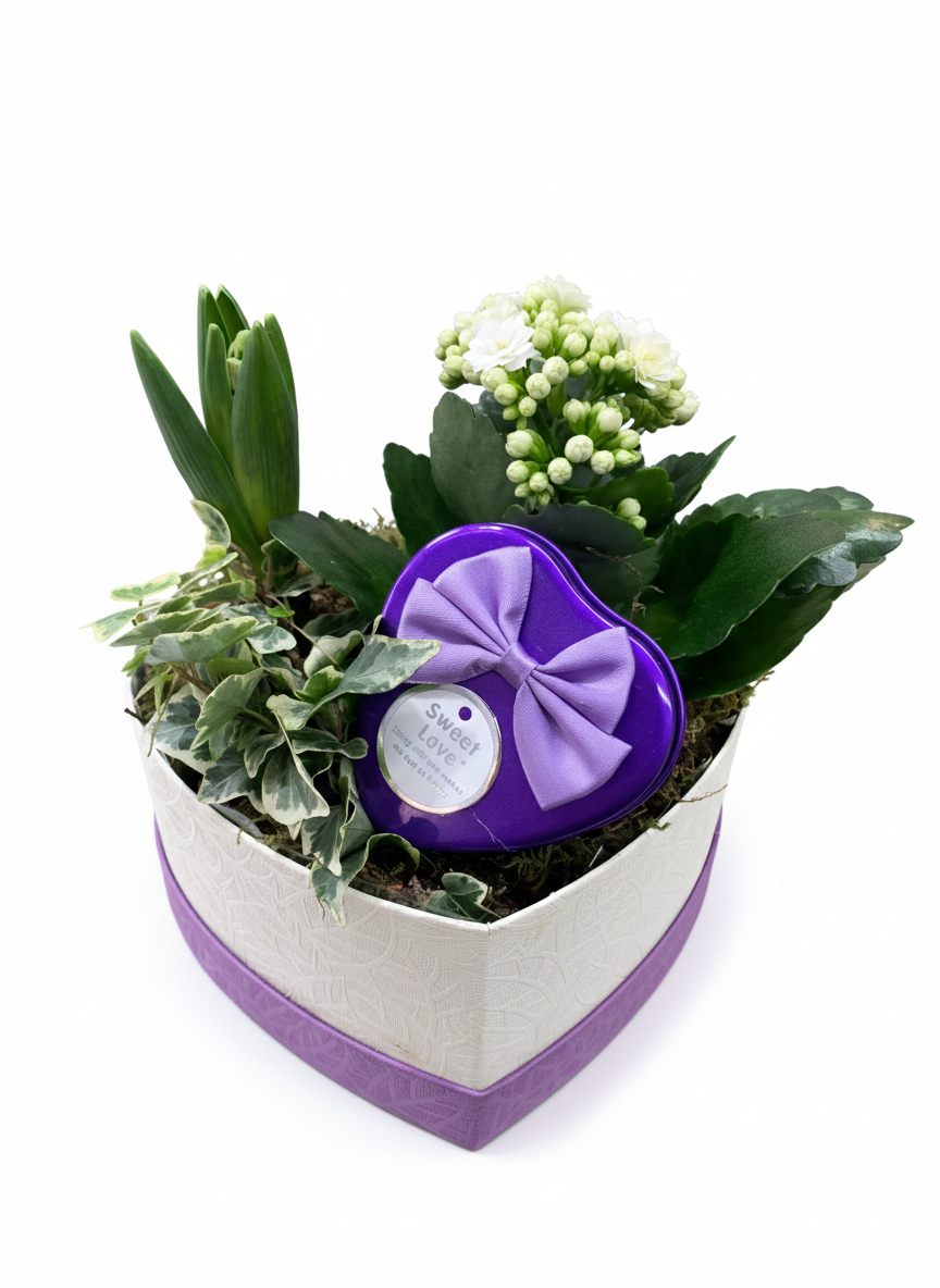 Composition "Cœur Jardin & Douceur" (Mauve & Blanc)