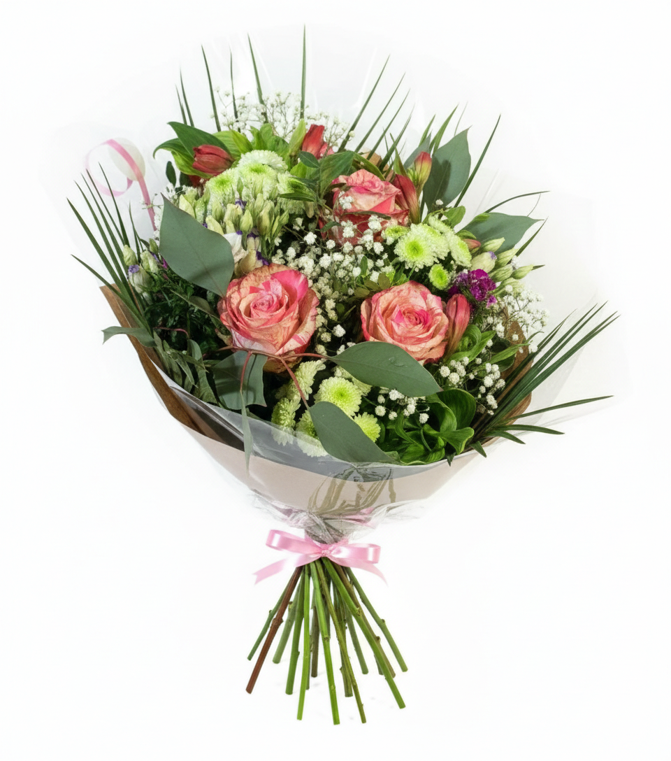 Bouquet "Éclat Graphique" (Roses Marbrées & Alstroemerias)
