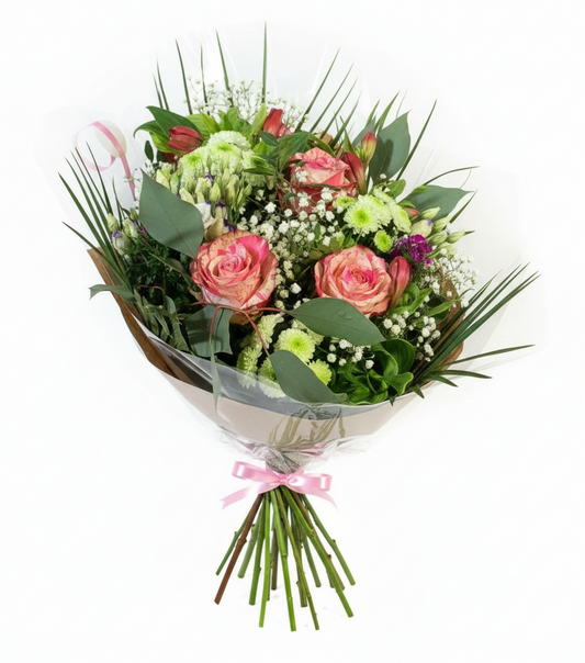 Bouquet "Éclat Graphique" (Roses Marbrées & Alstroemerias)