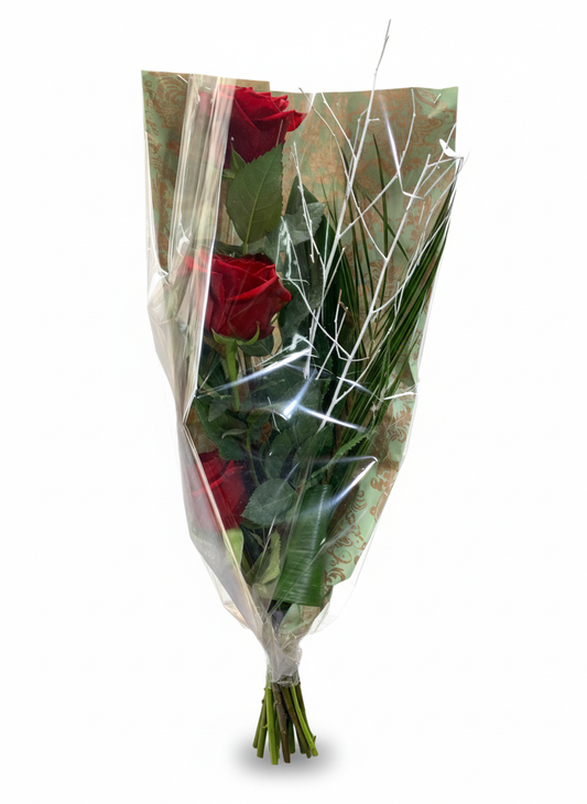 Bulle de Roses "Élégance Verticale" (Trio de Roses Rouges)