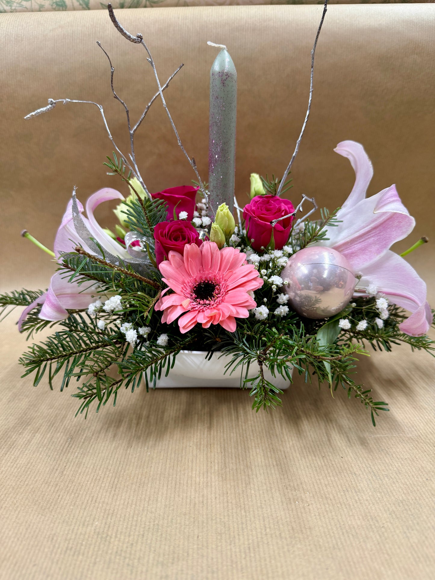 Composition Hivernale Rose Poudré