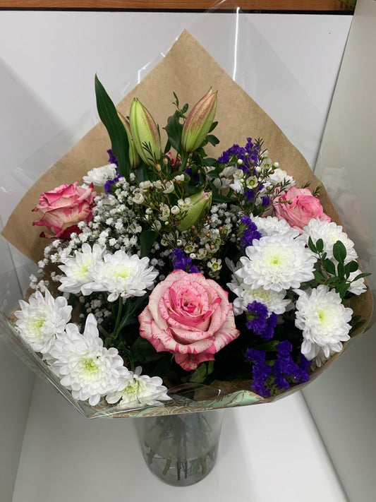 Bouquet "Jardin Dadis" (Roses Marbrées & Lys)