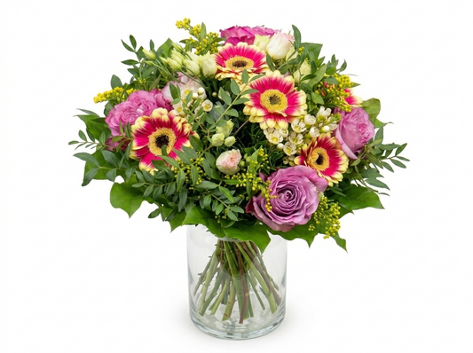 Bouquet Romantique Gerberas et Roses Mauves