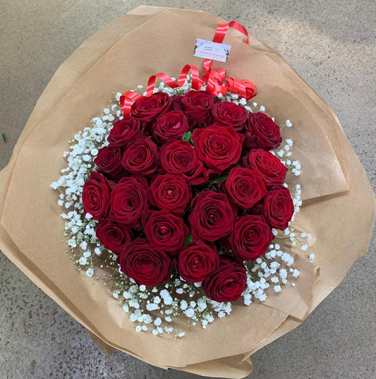 Bouquet "Passion Absolue" (Roses Rouges & Gypsophile)