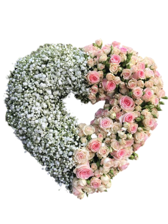 Cœur de roses et gypsophile – Hommage tendre