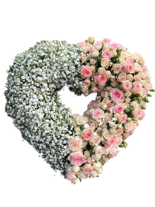 Cœur de roses et gypsophile – Hommage tendre